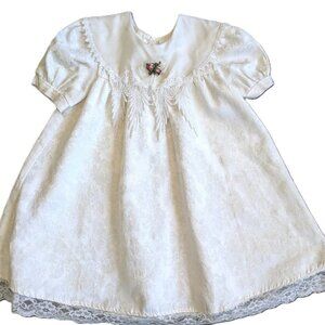 Gorgeous! Size 7 Vintage Rose Cottage Girls Dress Yoke Bib Ivory Damask